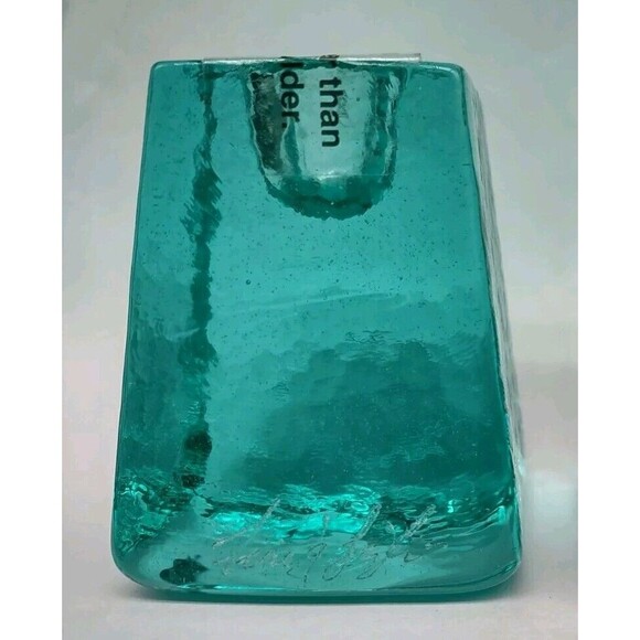 FIRE & LIGHT Recycled Art Glass 2.5" Aqua Blue Green Candlesticks - Picture 3 of 7